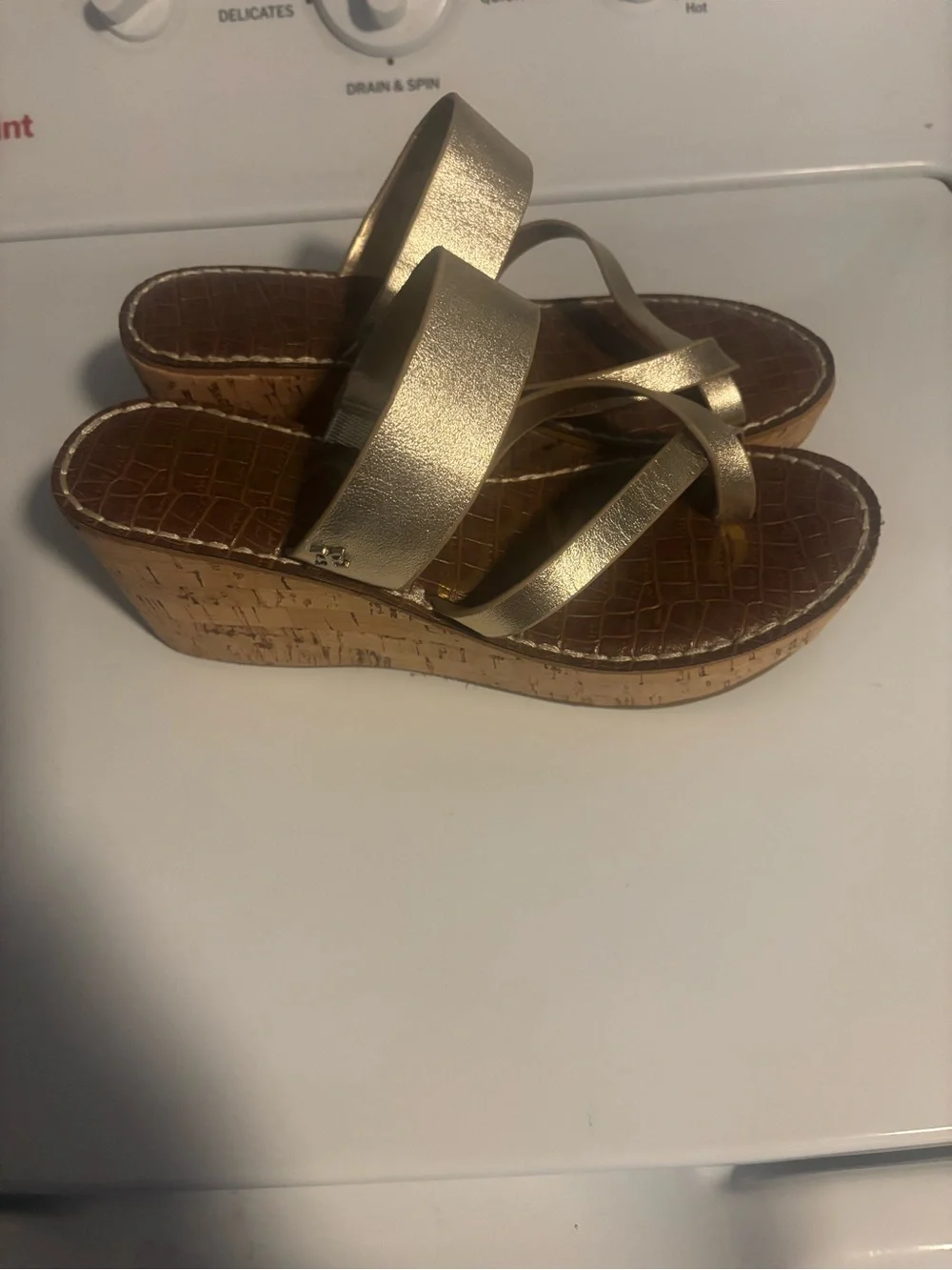 Sam Edelman Gold Metallic Cork Wedge Sandals